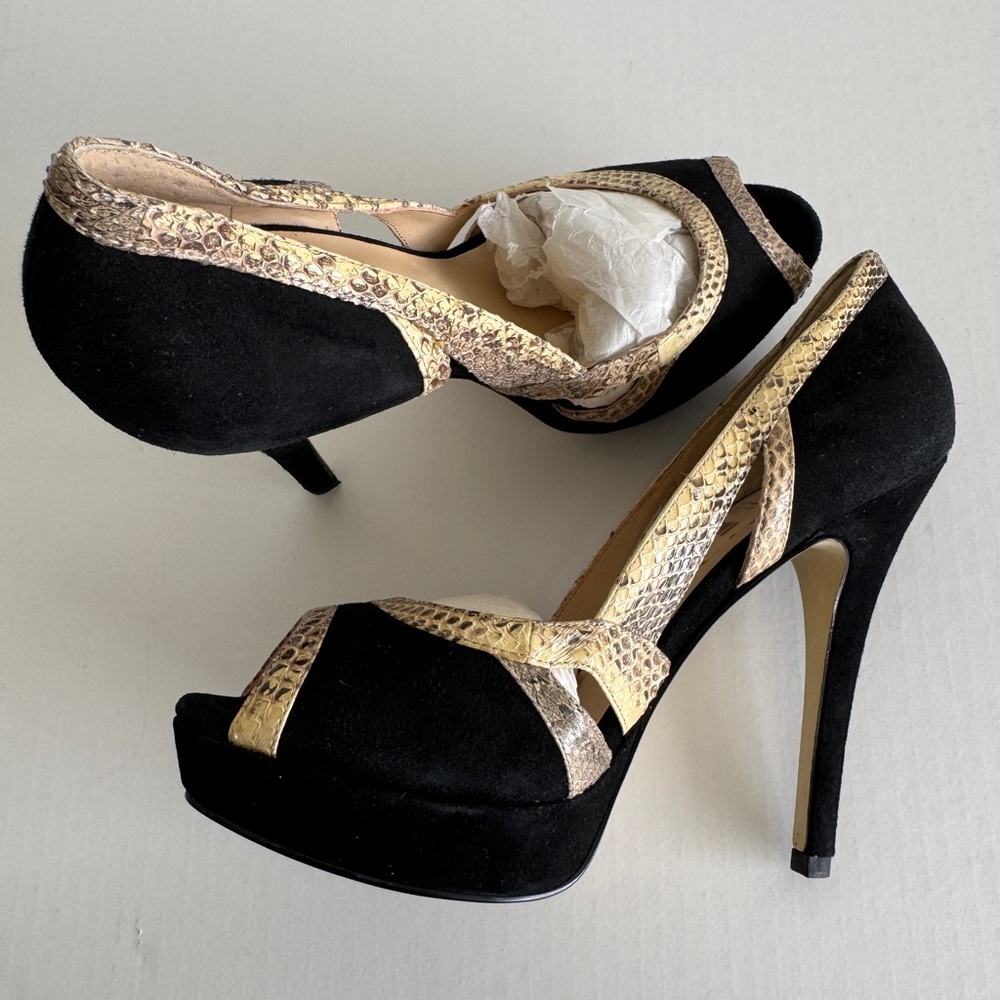 Ivanka Trump Black and Snake Skin Heels 7m